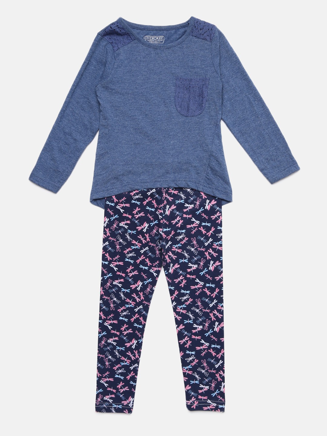 

Cherokee Girls Navy Blue Solid T-shirt with Leggings
