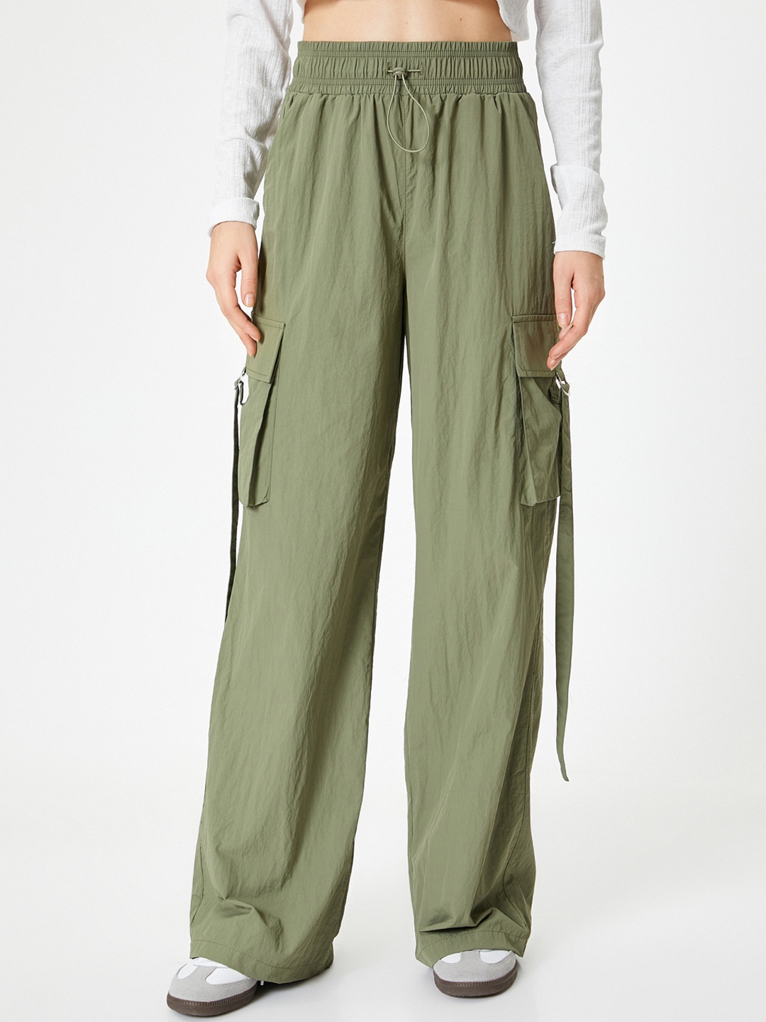 

Koton Women Mid Rise Cargo Track Pants, Olive