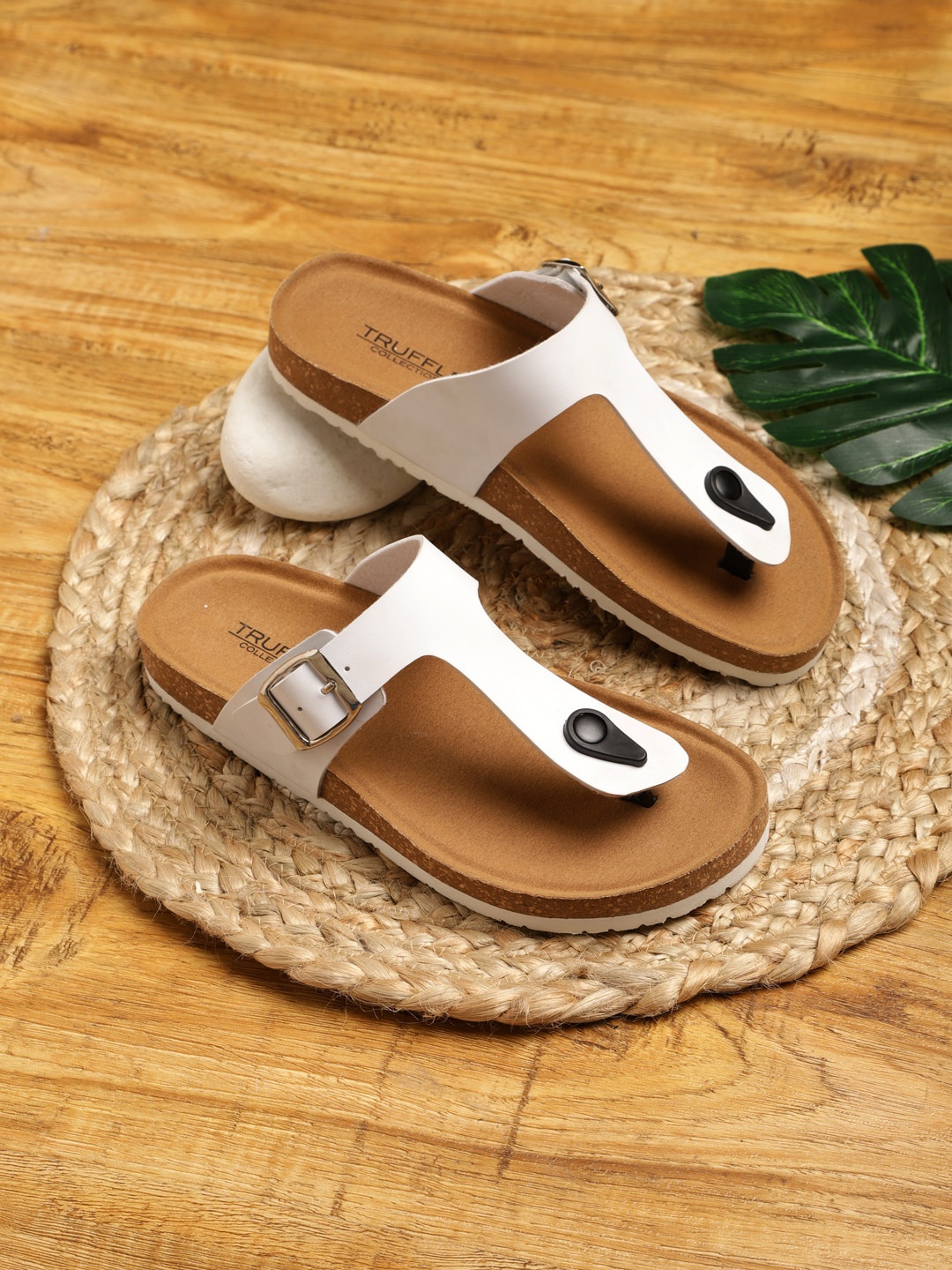 

Truffle Collection Buckle Detail Open Toe Flats, White