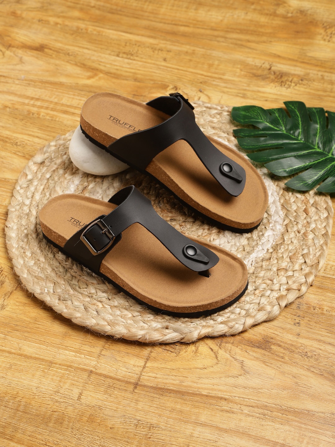 

Truffle Collection Buckle Detail Open Toe Flats, Black