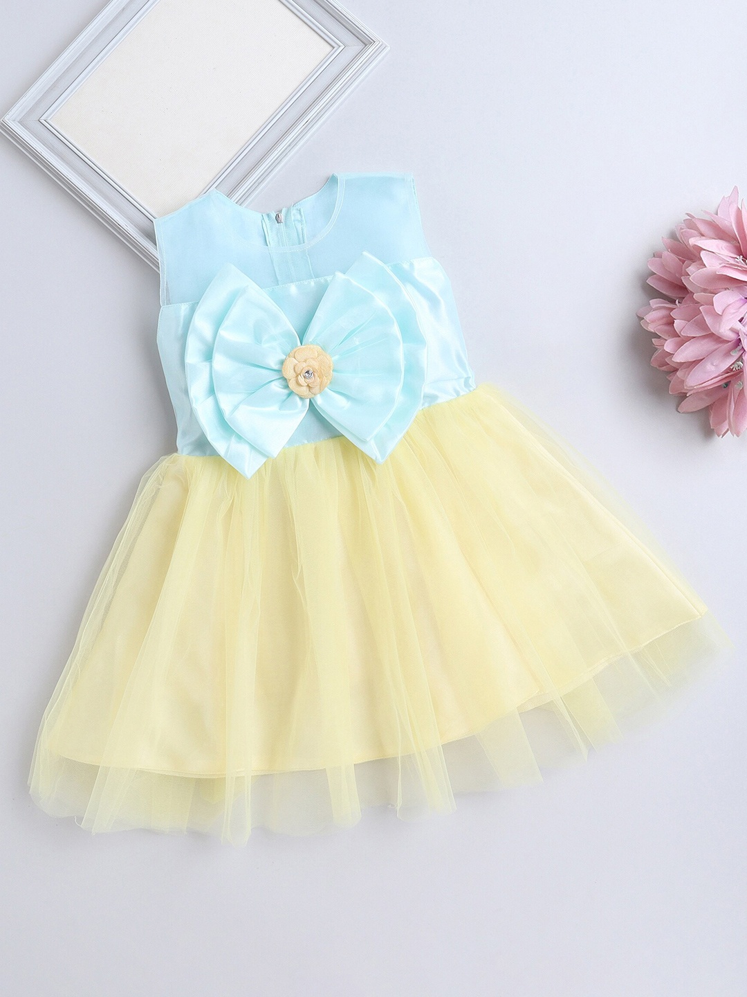 

The Magic Wand Girls Round Neck Sleeveless Gathered Fit & Flare Dress, Yellow