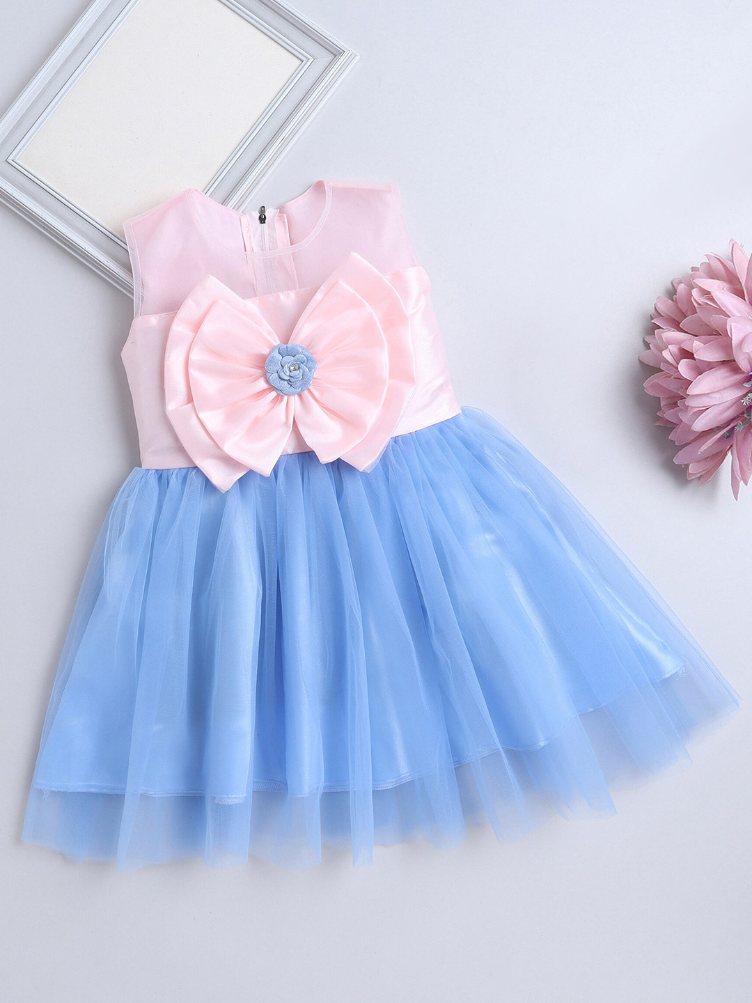 

The Magic Wand Girls Round Neck Sleeveless Gathered Fit & Flare Dress, Blue