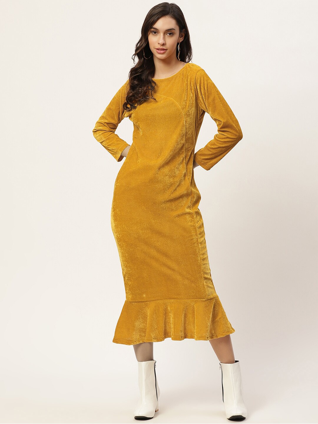 

WISSTLER Velvet Sheath Midi Dress, Yellow