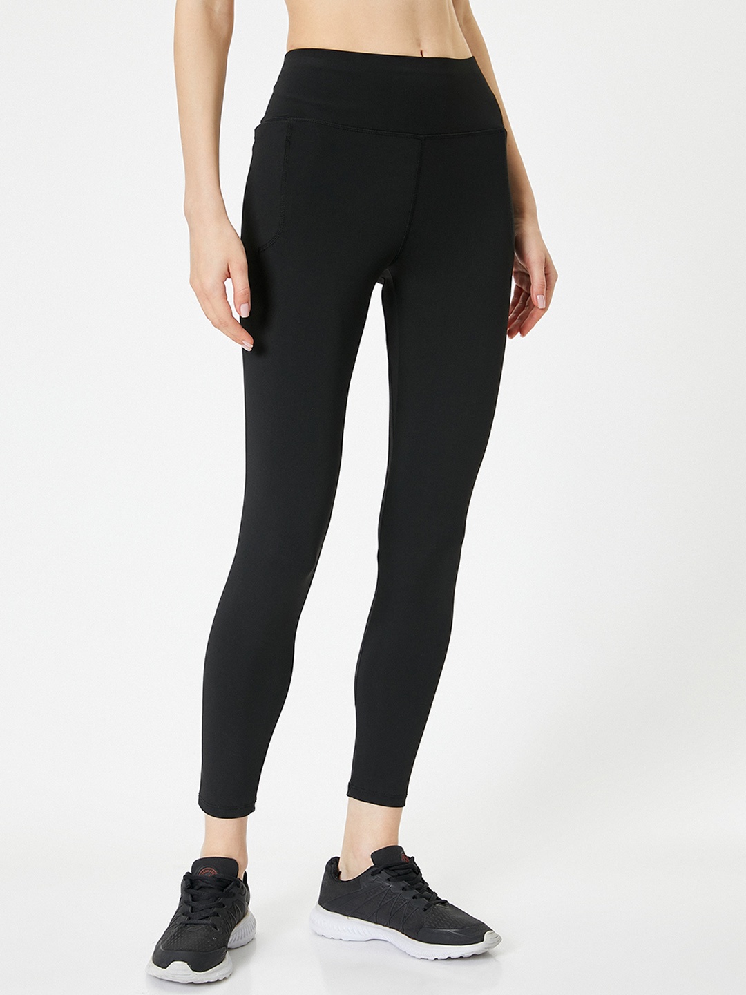 Koton Women High-Rise Ankle-Length Tights, Black