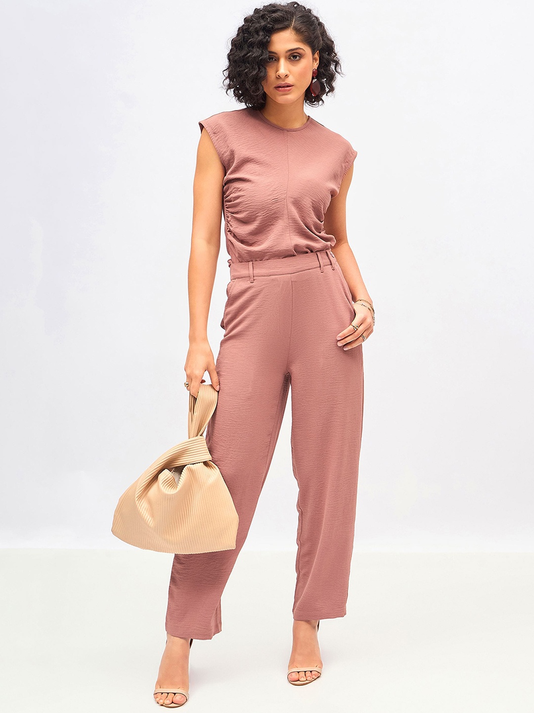 SASSAFRAS Round Neck Top With Trouser, Brown