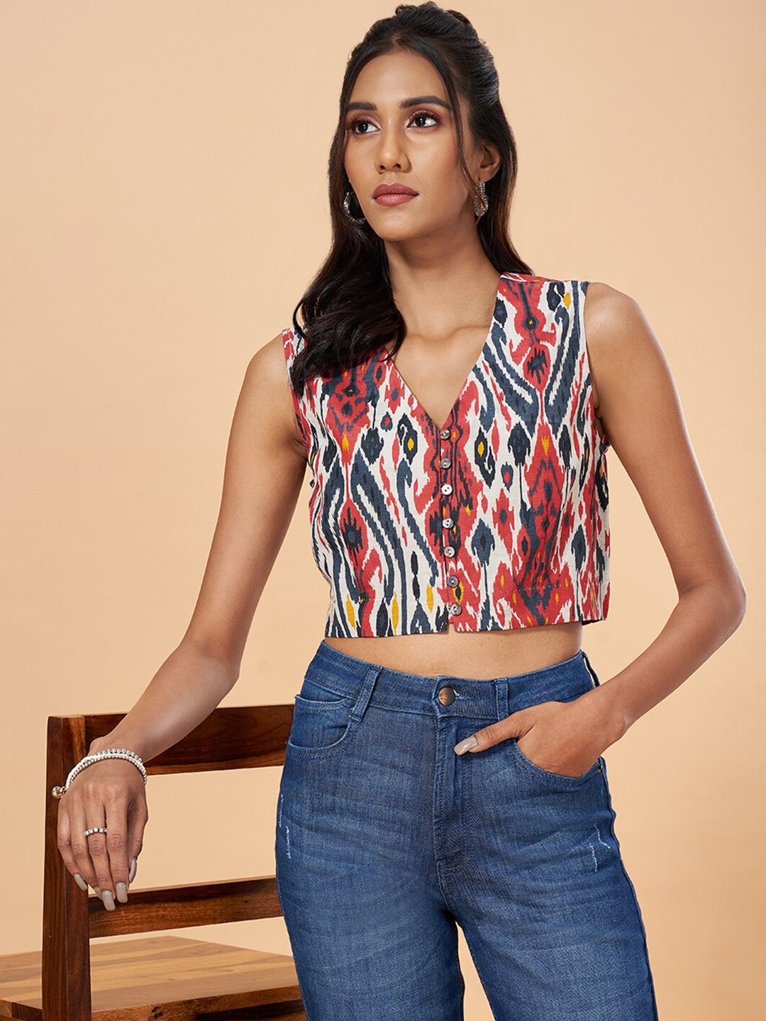 

Marigold Lane Geometric Printed Cotton Crop Top, Blue