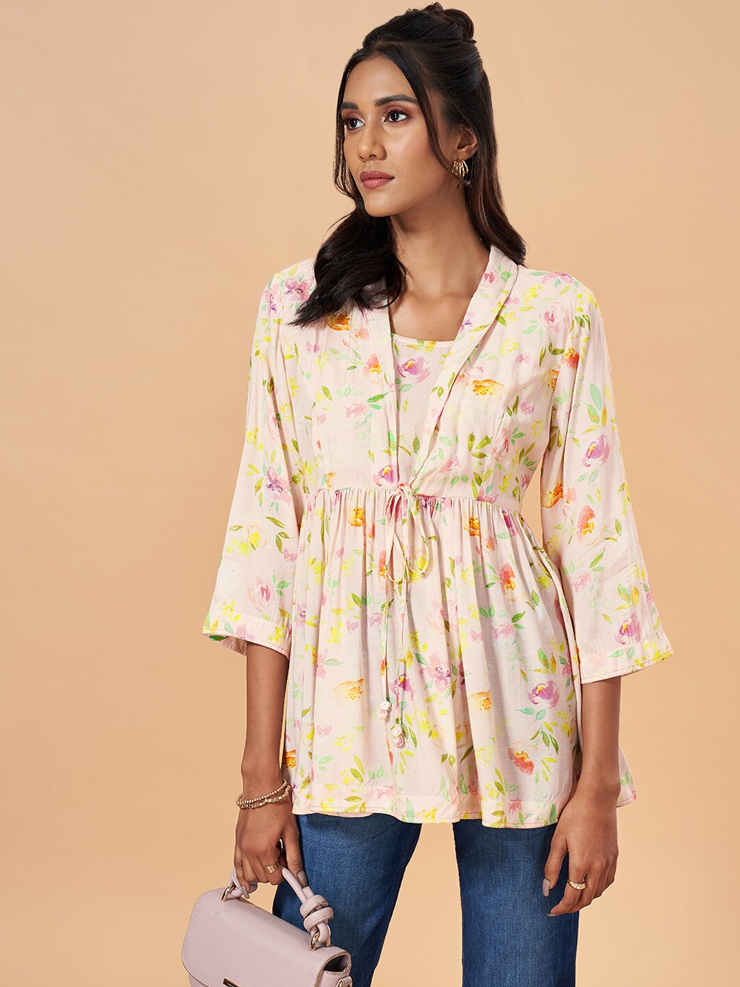 

Marigold Lane Floral Printed Empire Top, Beige