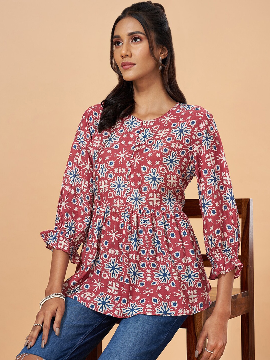 

Marigold Lane Floral Printed Empire Top, Red