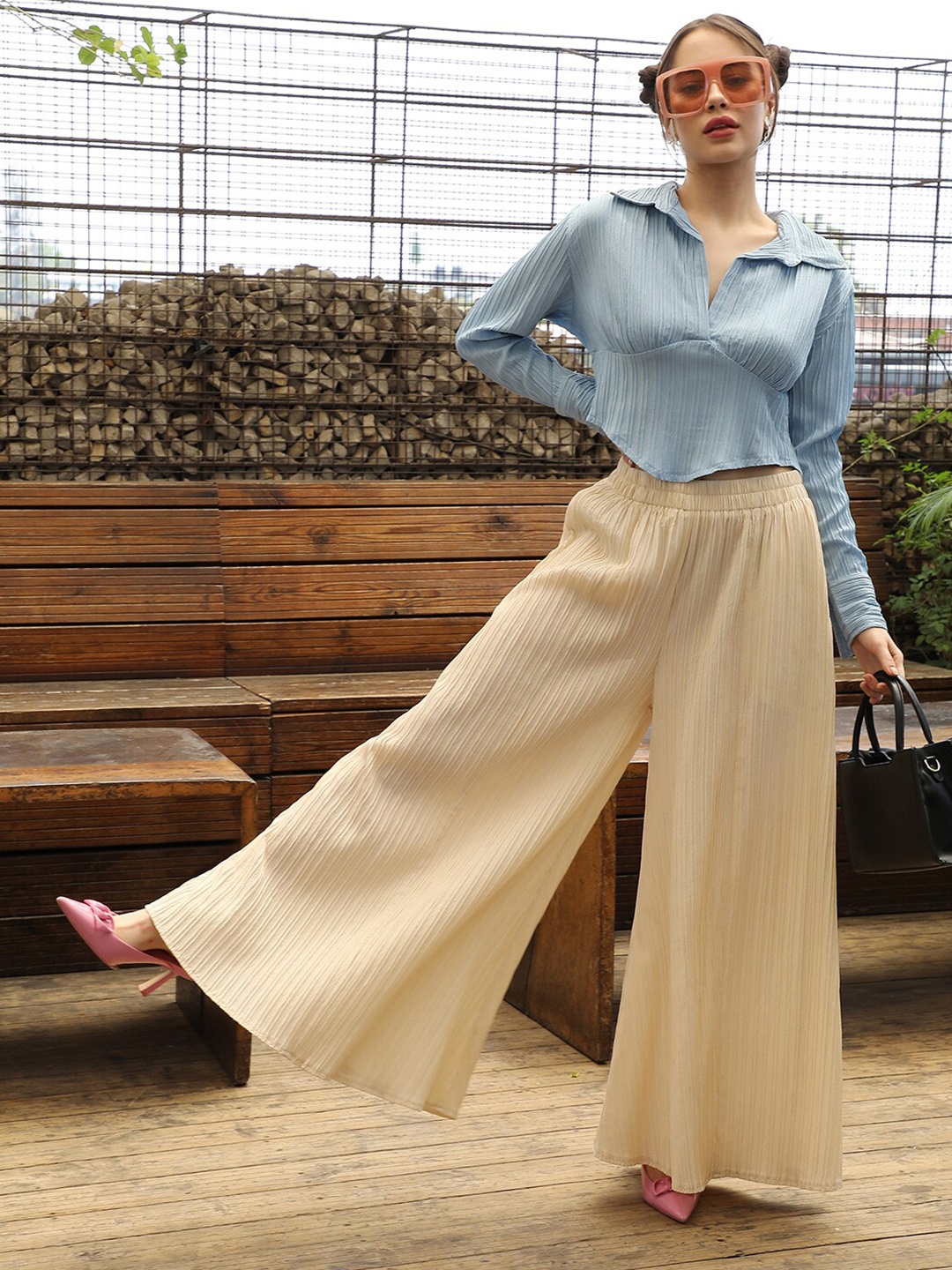 

PINACOLADA Women Flared Palazzos, Yellow