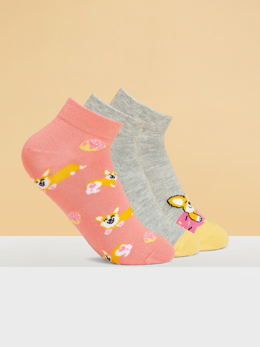 

Honey by Pantaloons Women Pack OF 3 Patterned Ankle Length Socks, Grey