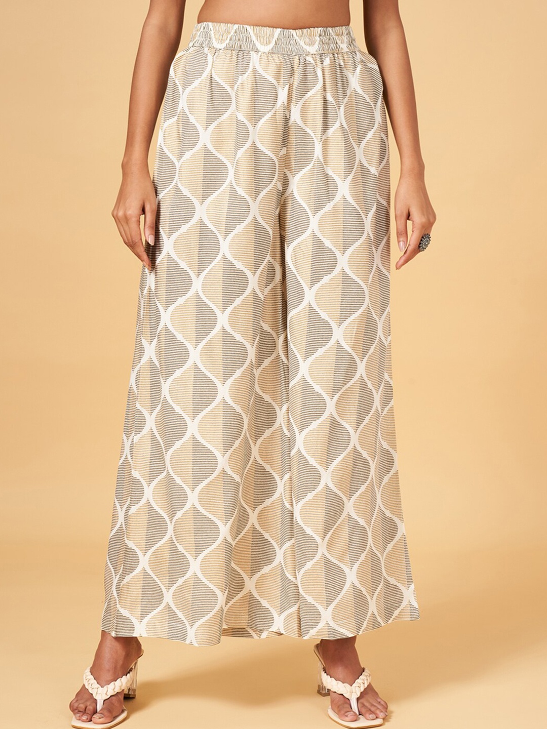 RANGMANCH BY PANTALOONS Women Printed Flared Ethnic Palazzos, Beige