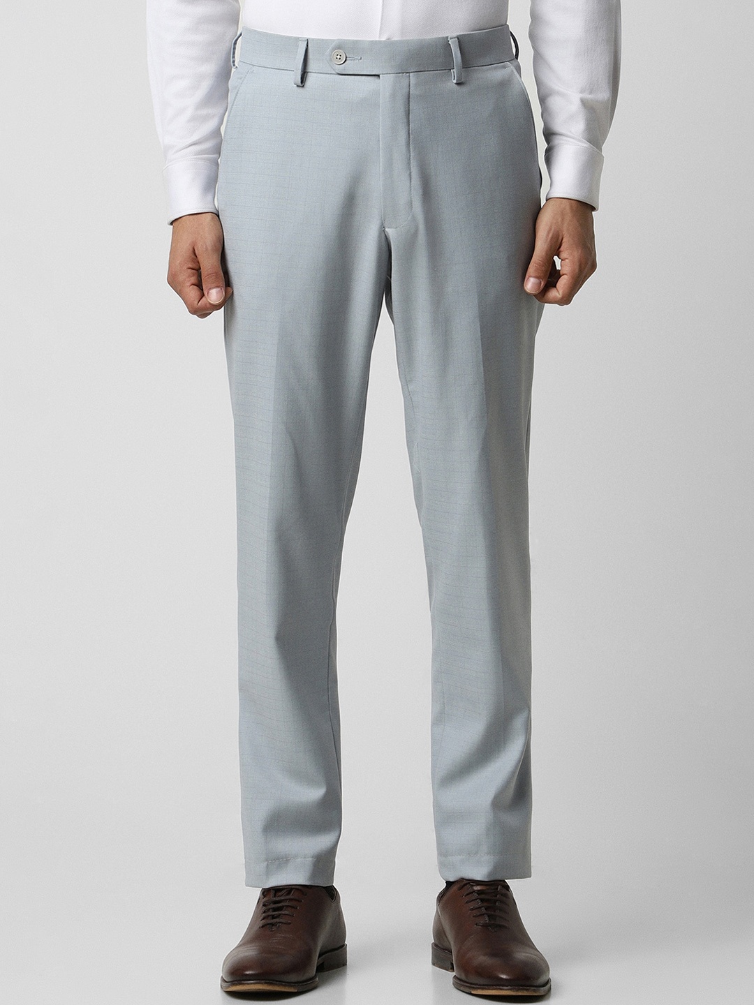 Van Heusen Men Mid-Rise Textured Slim Fit Formal Trousers, Grey