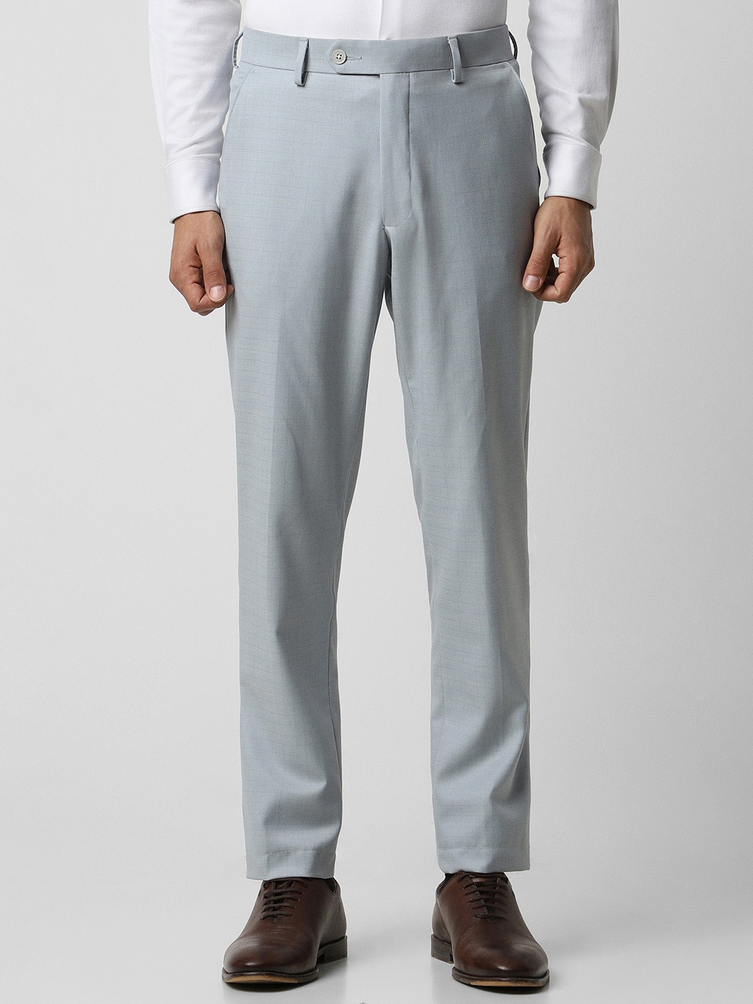 Van Heusen Men Mid-Rise Textured Slim Fit Formal Trousers, Grey