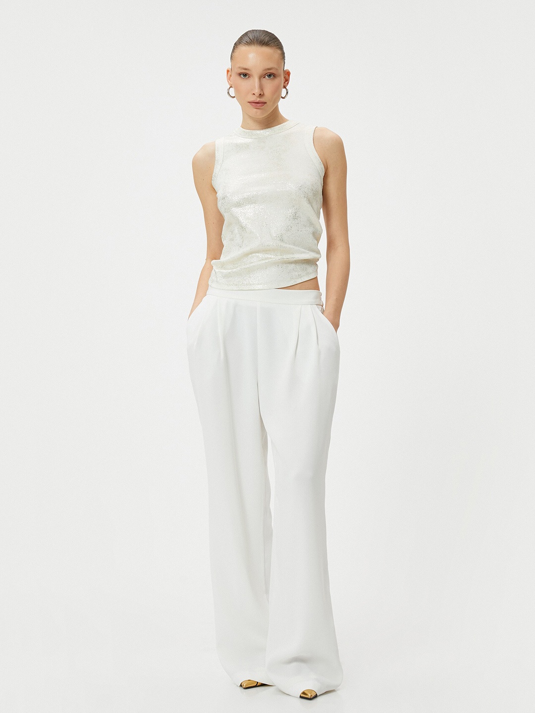 

Koton Sleeveless Round Neck Cotton Top, Gold