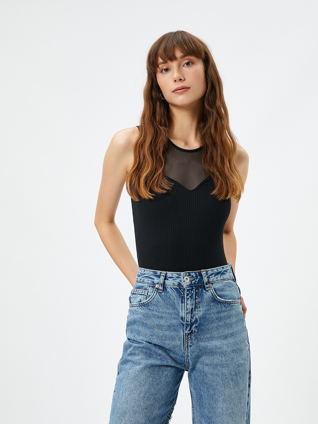 

Koton Sleeveless Cotton Fitted Top, Black