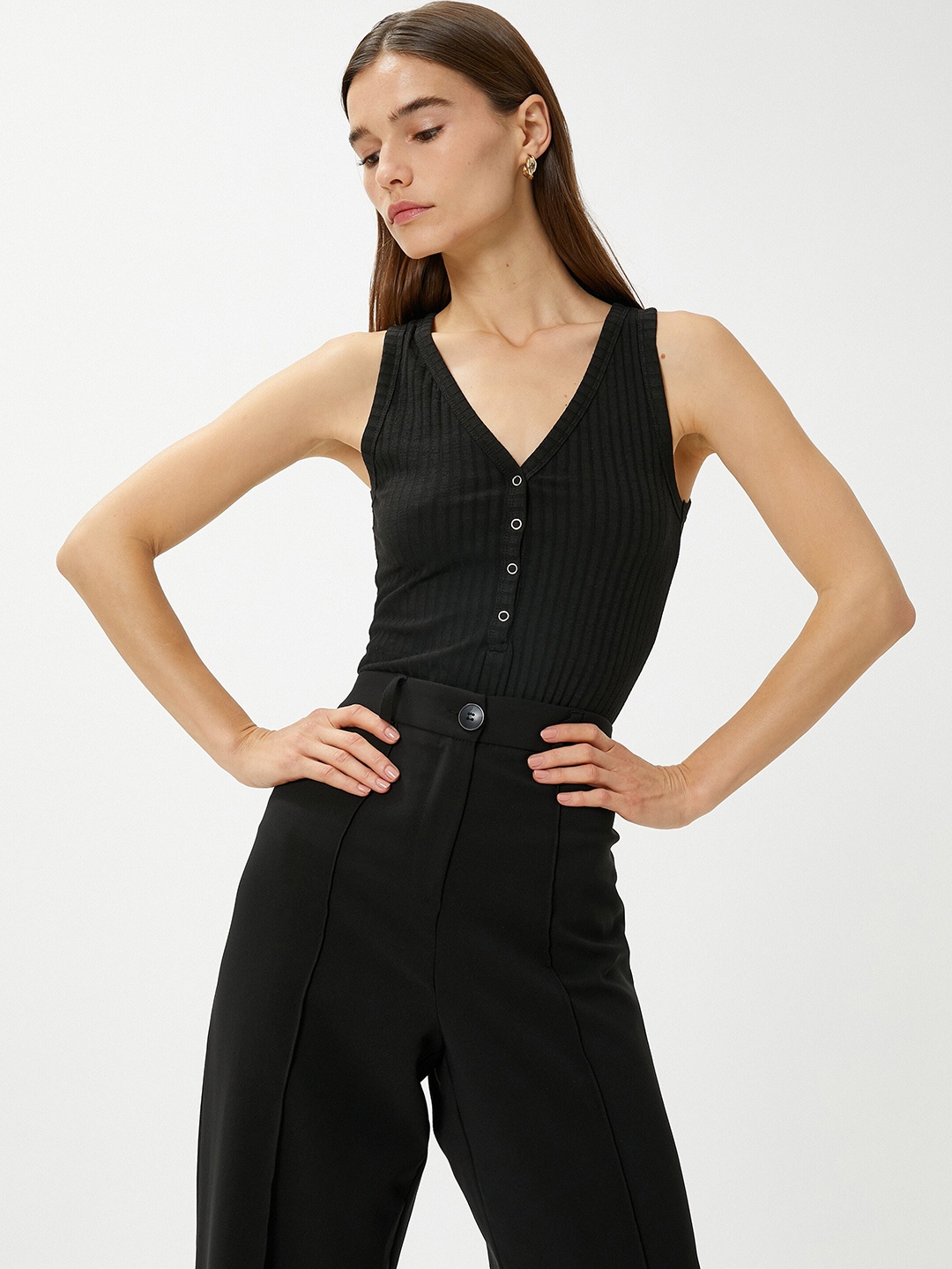 

Koton Vertical Stripes Sleeveless Top, Black