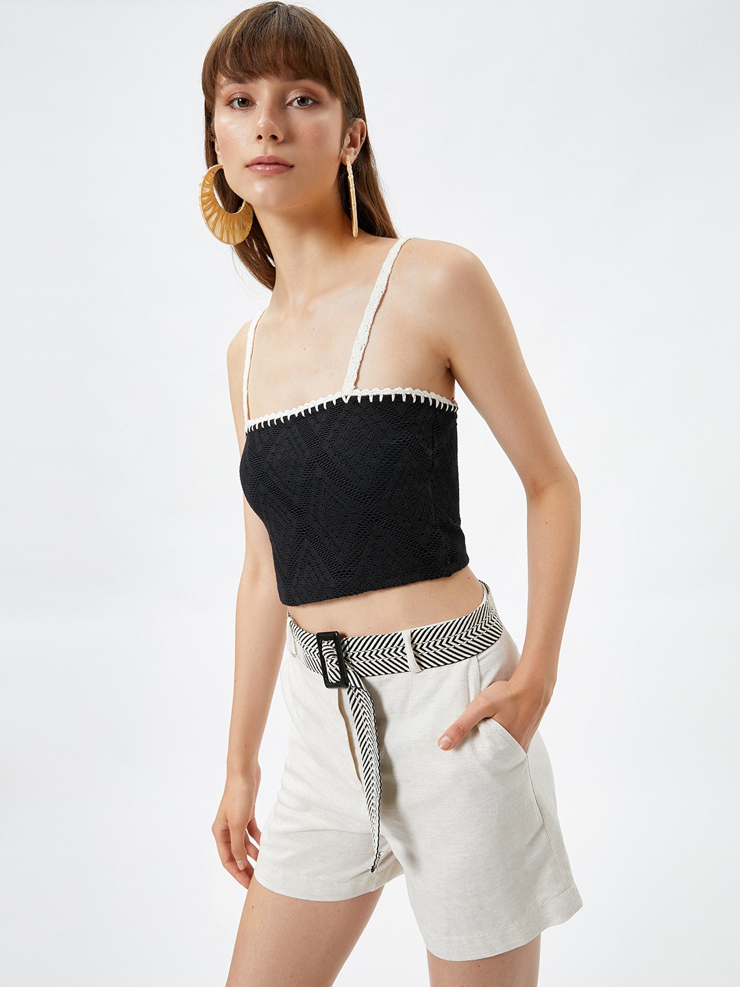 

Koton Shoulder Strap Cotton Bralette Crop Top, Black