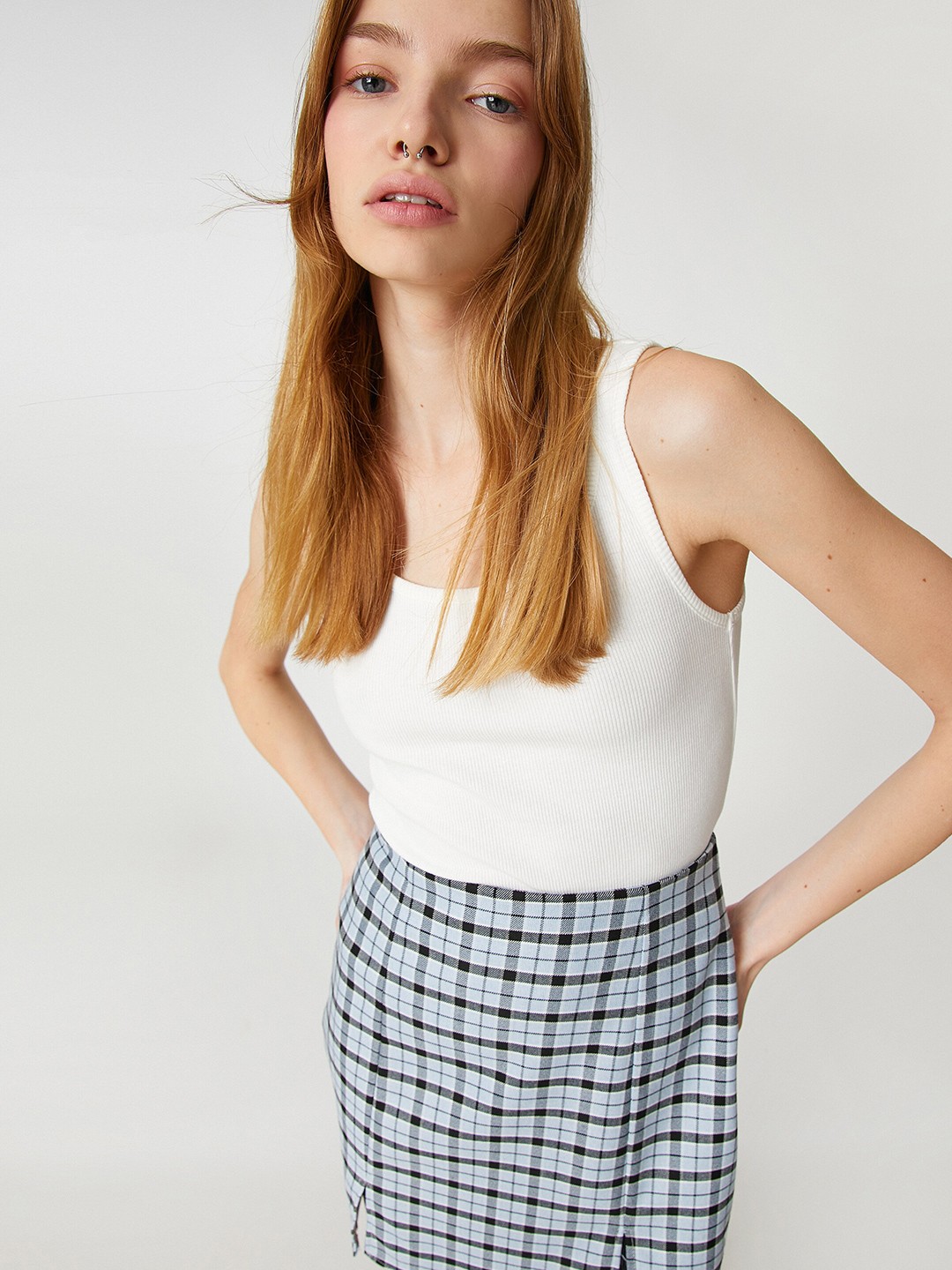 

Koton Vertical Stripes Scoop Neck Sleeveless Cotton Top, Beige