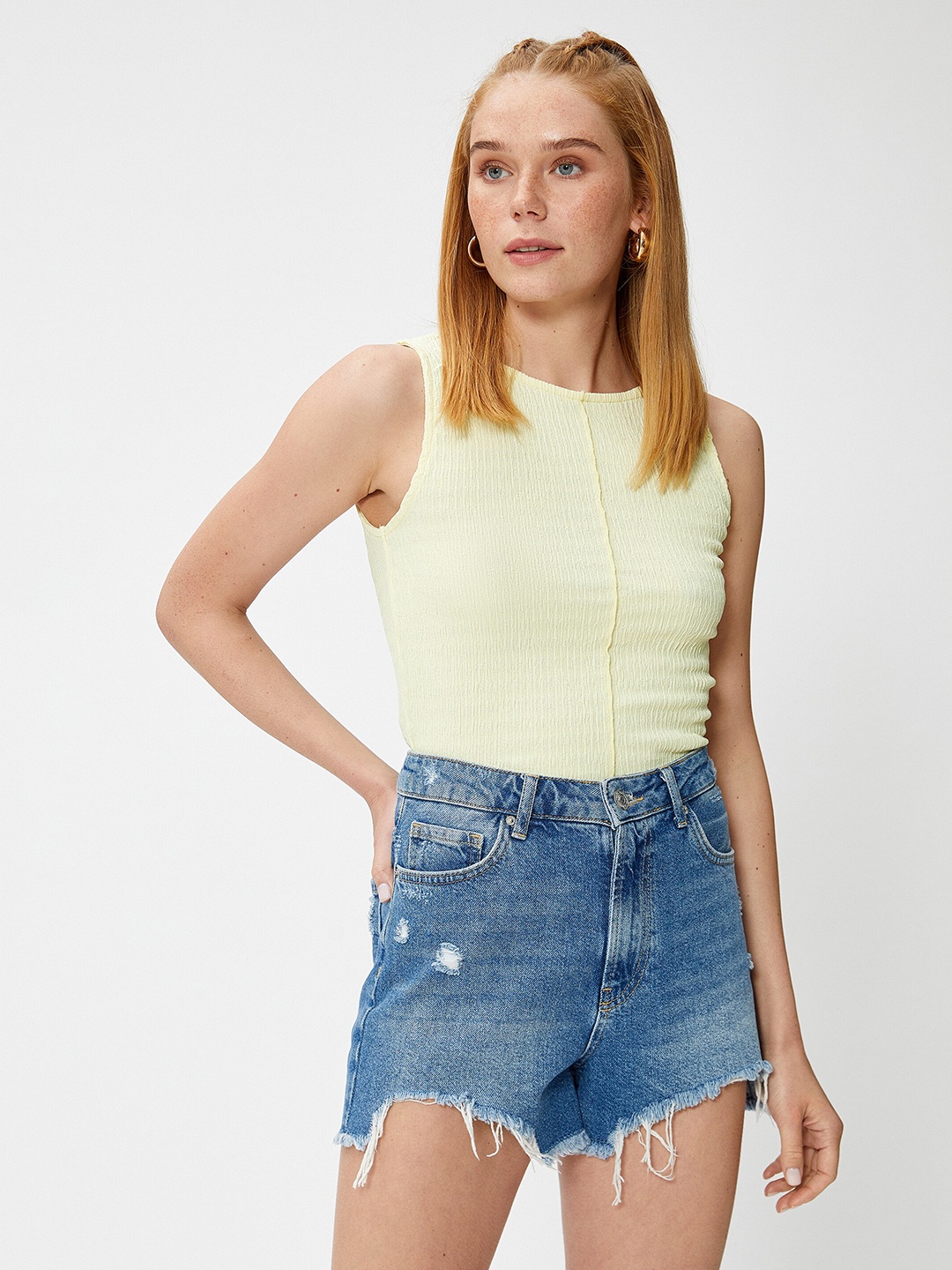 

Koton Vertical Stripes Sleeveless Fitted Top, Yellow