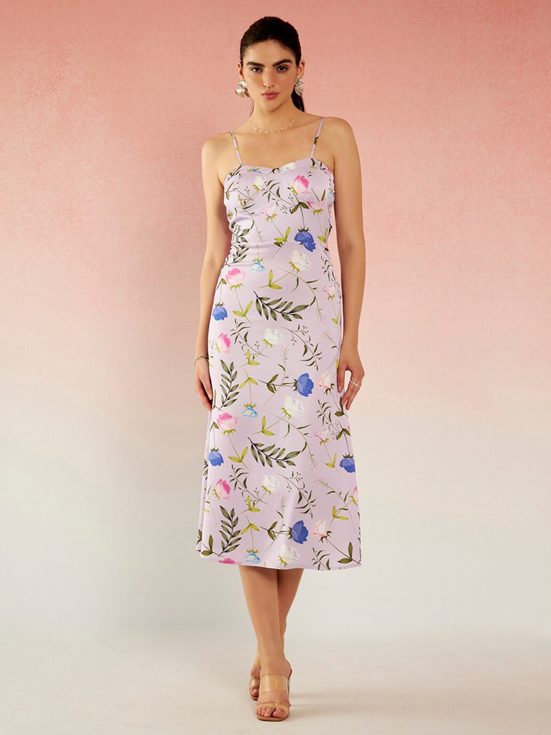 

Virgio Floral Print Satin Midi Fit & Flare Dress, Lavender