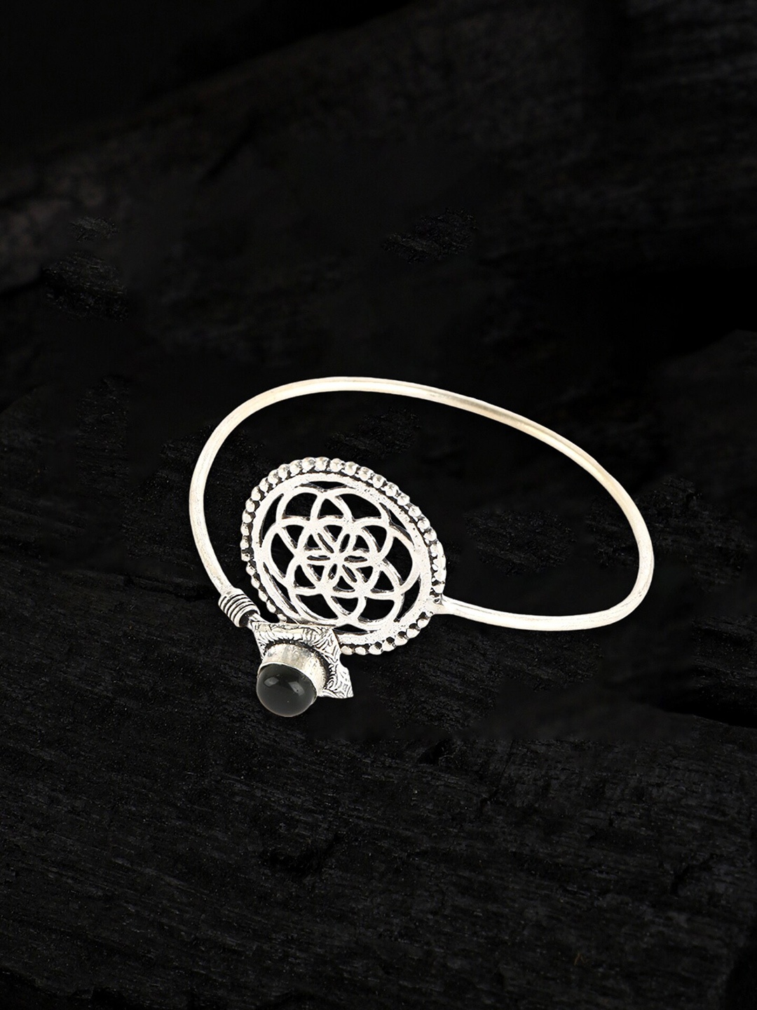 

House of Pataudi Women Silver-Plated Stone-Studded Oxidised Wraparound Bracelet