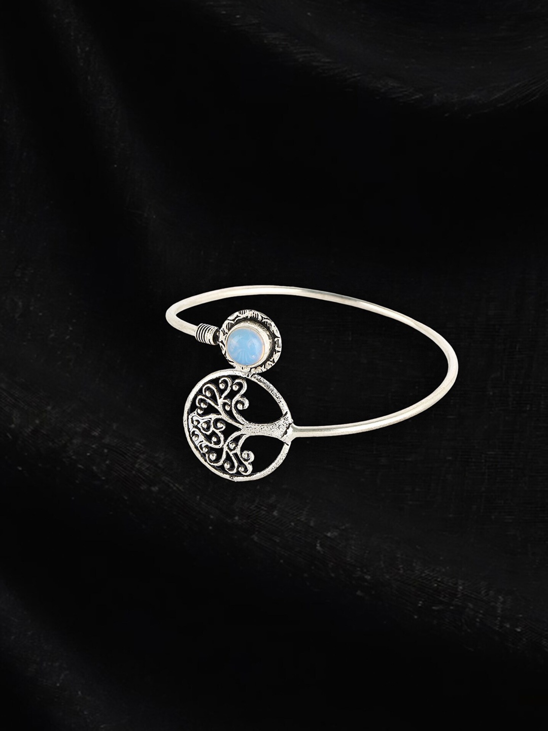 

House of Pataudi Women Silver-Plated Stone-Studded Oxidised Wraparound Bracelet