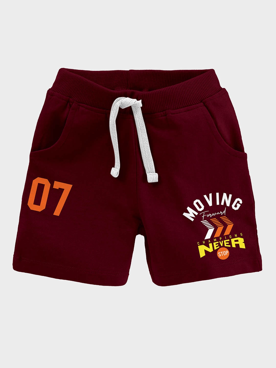 BAESD Boys Printed Mid Rise Cotton Shorts, Maroon