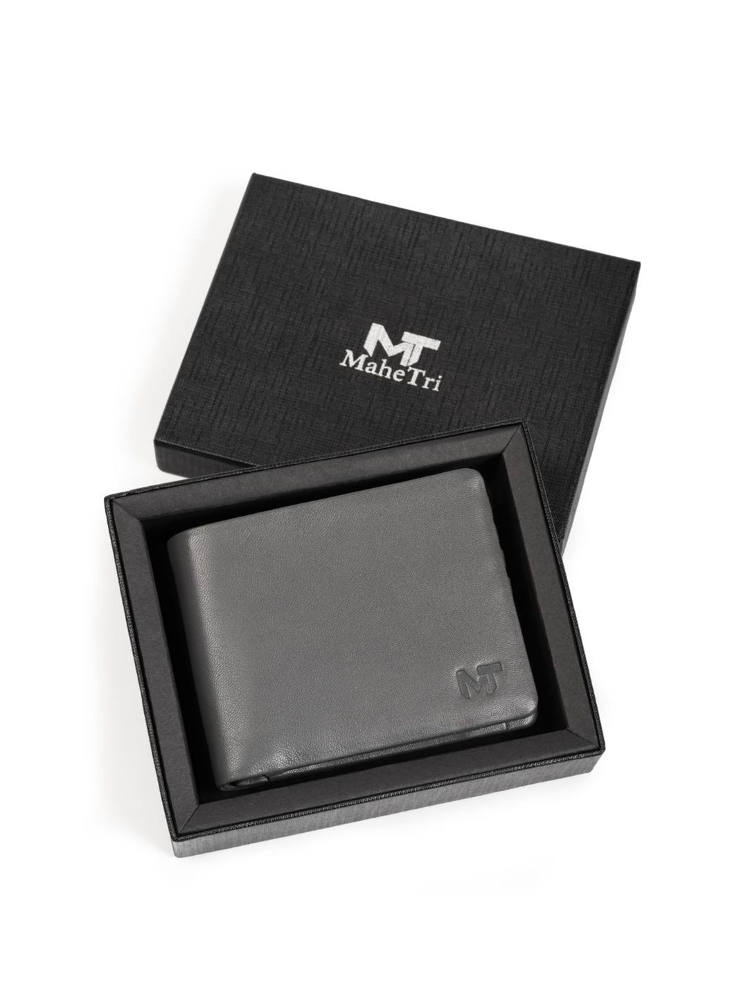 

MaheTri Men Leather RFID Two Fold Wallet, Grey