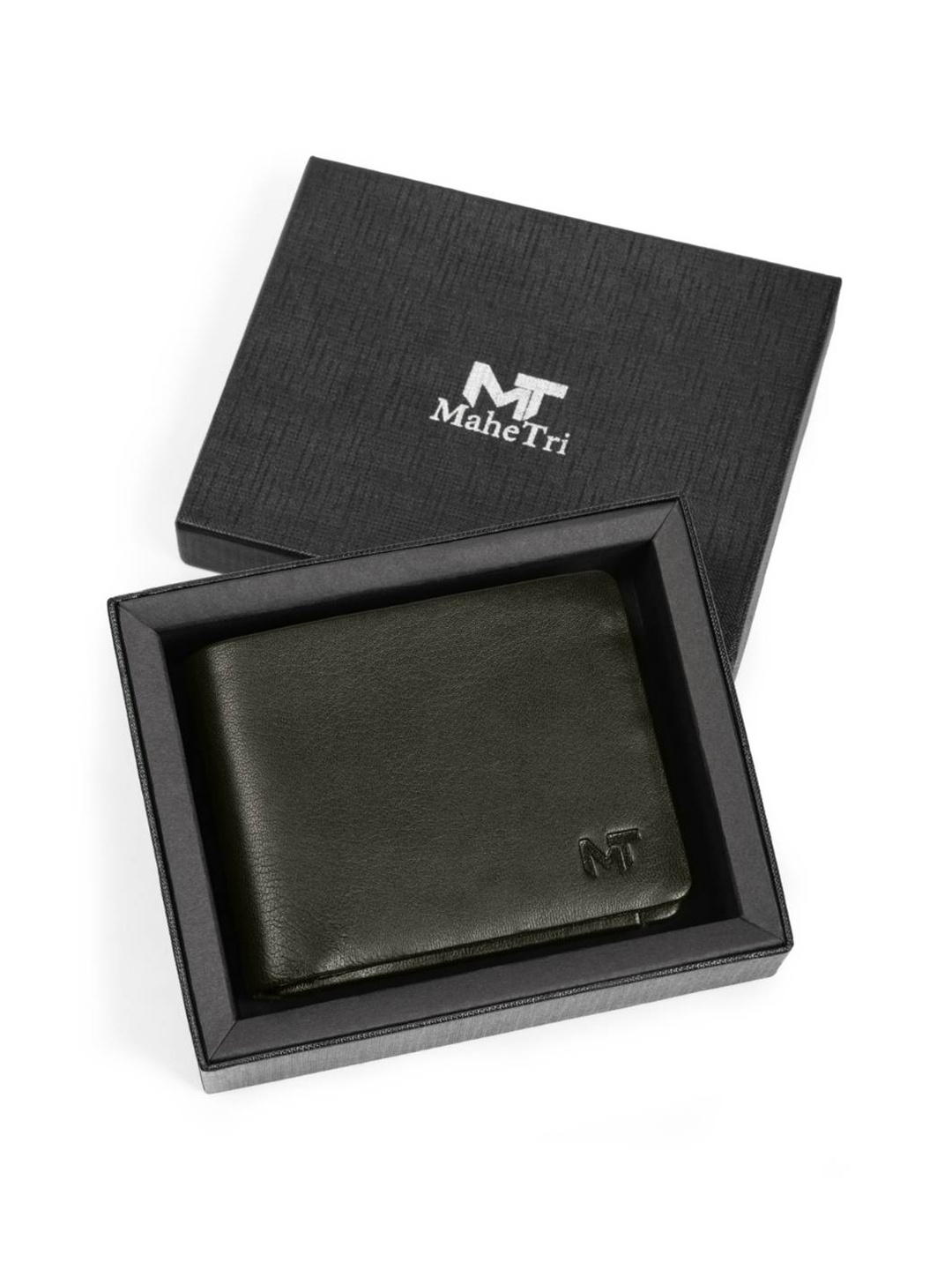 MaheTri Men Leather RFID Two Fold Wallet, Olive