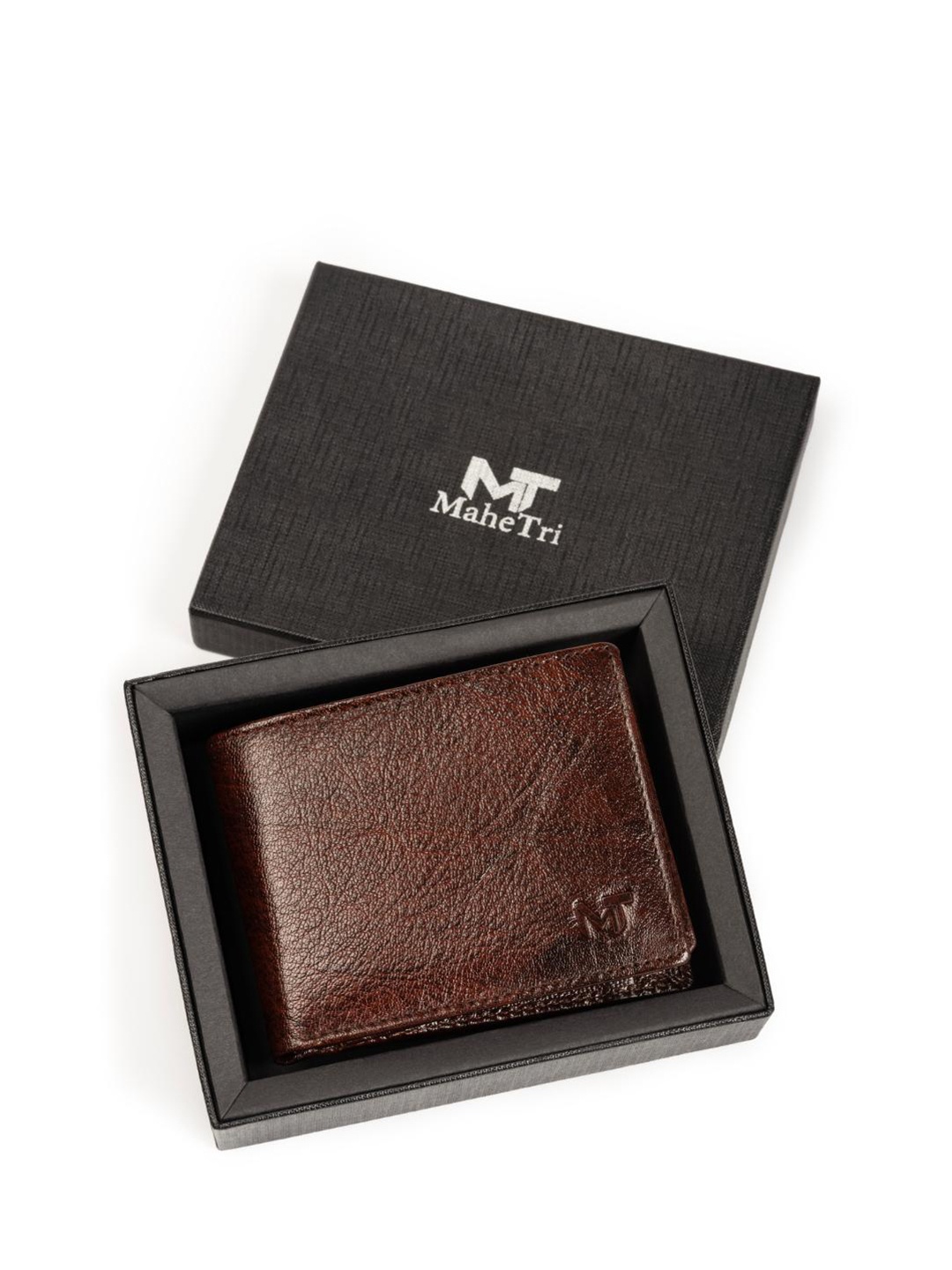 MaheTri Men Textured Leather Two Fold Wallet, Brown