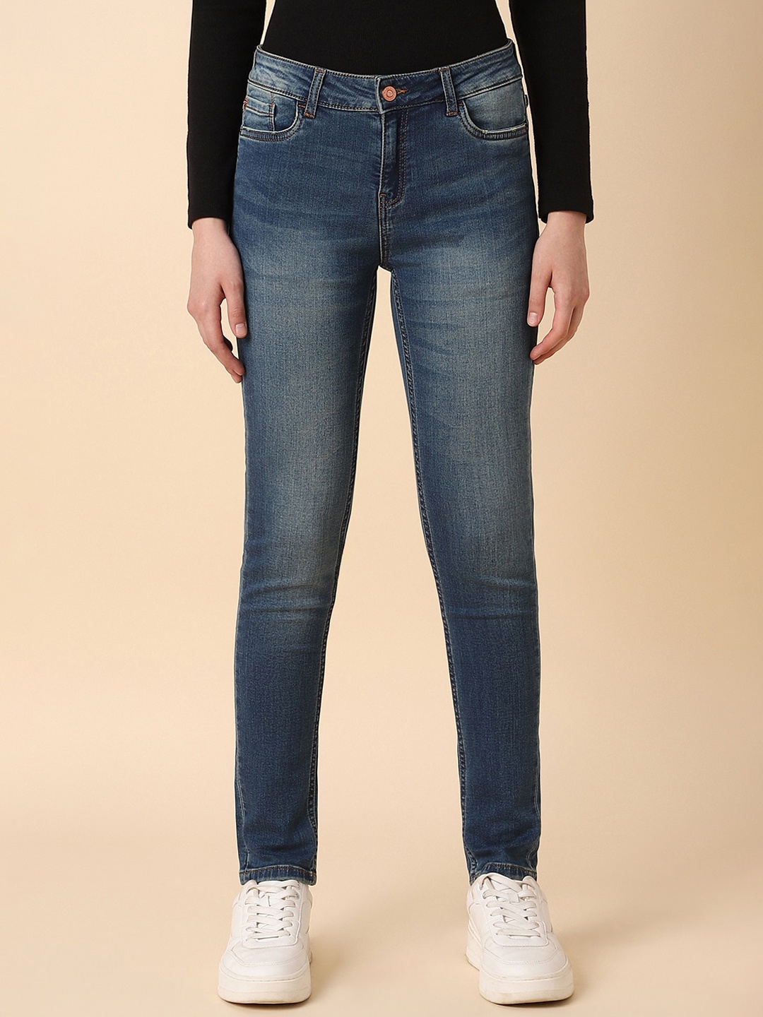 

Allen Solly Woman Women Slim Fit Heavy Fade Clean Look Stretchable Jeans, Navy blue