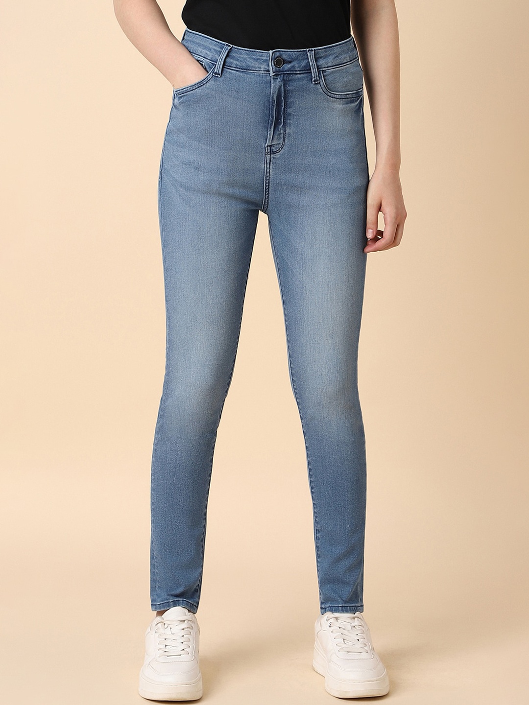 Allen Solly Woman Skinny Fit Mid-Rise Light Fade Clean Look Stretchable Jeans, Blue