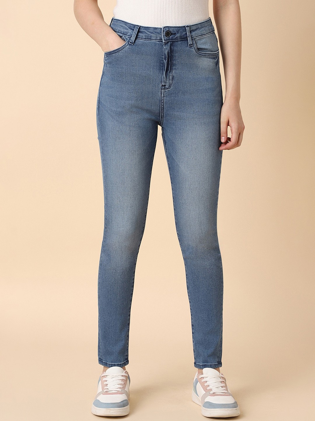 

Allen Solly Woman Skinny Fit Mid-Rise Heavy Fade Clean Look Stretchable Jeans, Blue