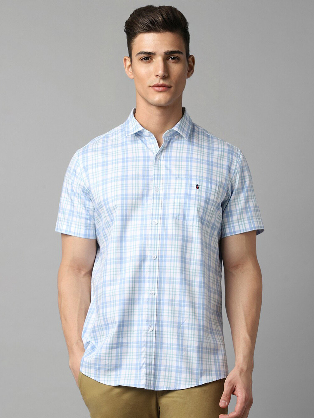 

Louis Philippe Sport Slim Fit Tartan Checked Pure Cotton Casual Shirt, Blue