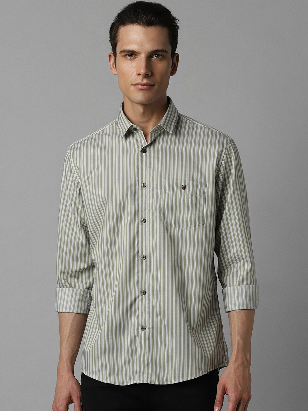 

Louis Philippe Sport Slim Fit Vertical Striped Pure Cotton Casual Shirt, Green