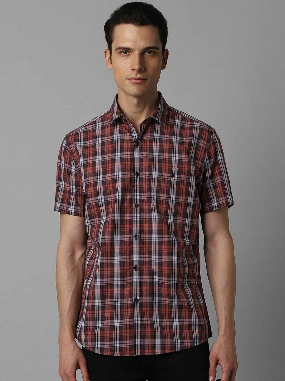 

Louis Philippe Sport Slim Fit Tartan Checked Pure Cotton Casual Shirt, Maroon