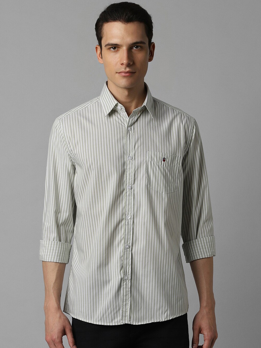 

Louis Philippe Sport Slim Fit Vertical Striped Pure Cotton Casual Shirt, Green