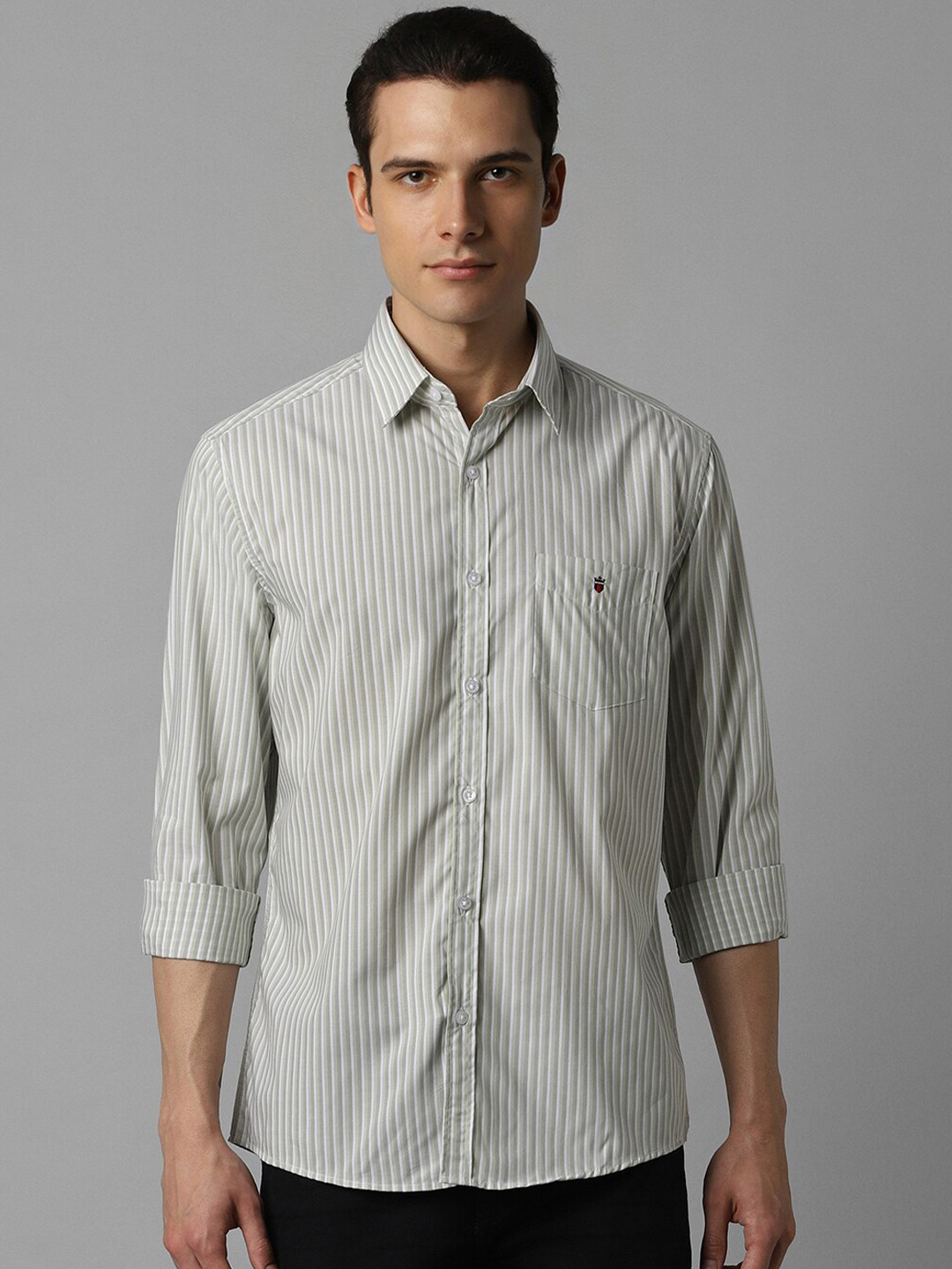 

Louis Philippe Sport Slim Fit Vertical Striped Pure Cotton Casual Shirt, Green