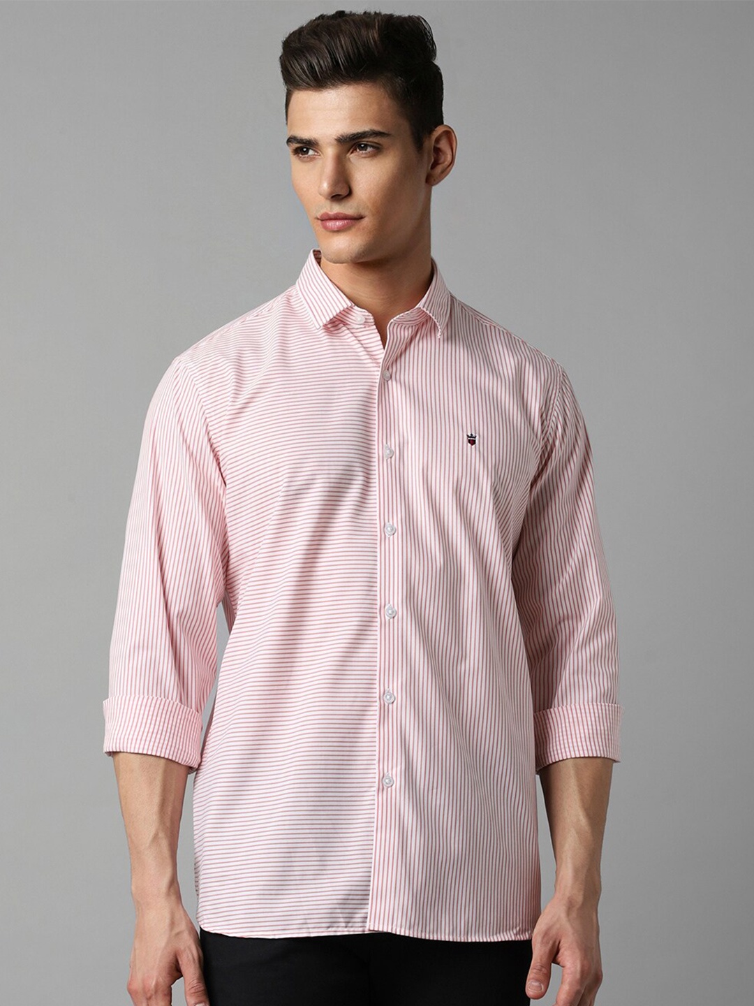 

Louis Philippe Sport Slim Fit Vertical Striped Pure Cotton Casual Shirt, Pink