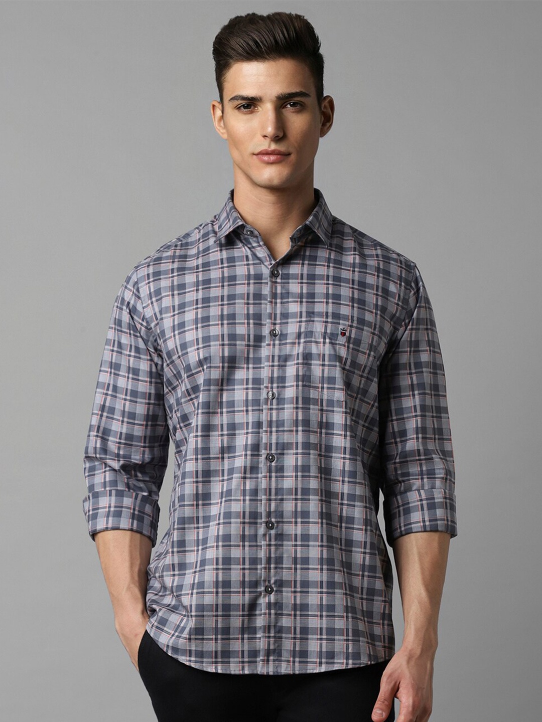 

Louis Philippe Sport Slim Fit Checked Pure Cotton Casual Shirt, Grey