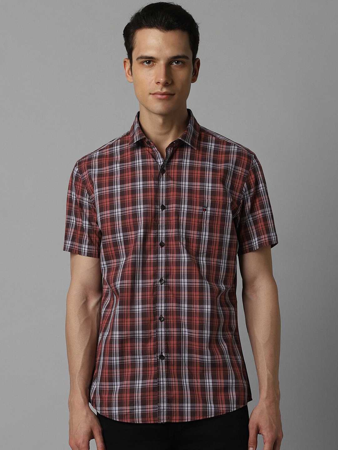 

Louis Philippe Sport Slim Fit Tartan Checked Pure Cotton Casual Shirt, Maroon