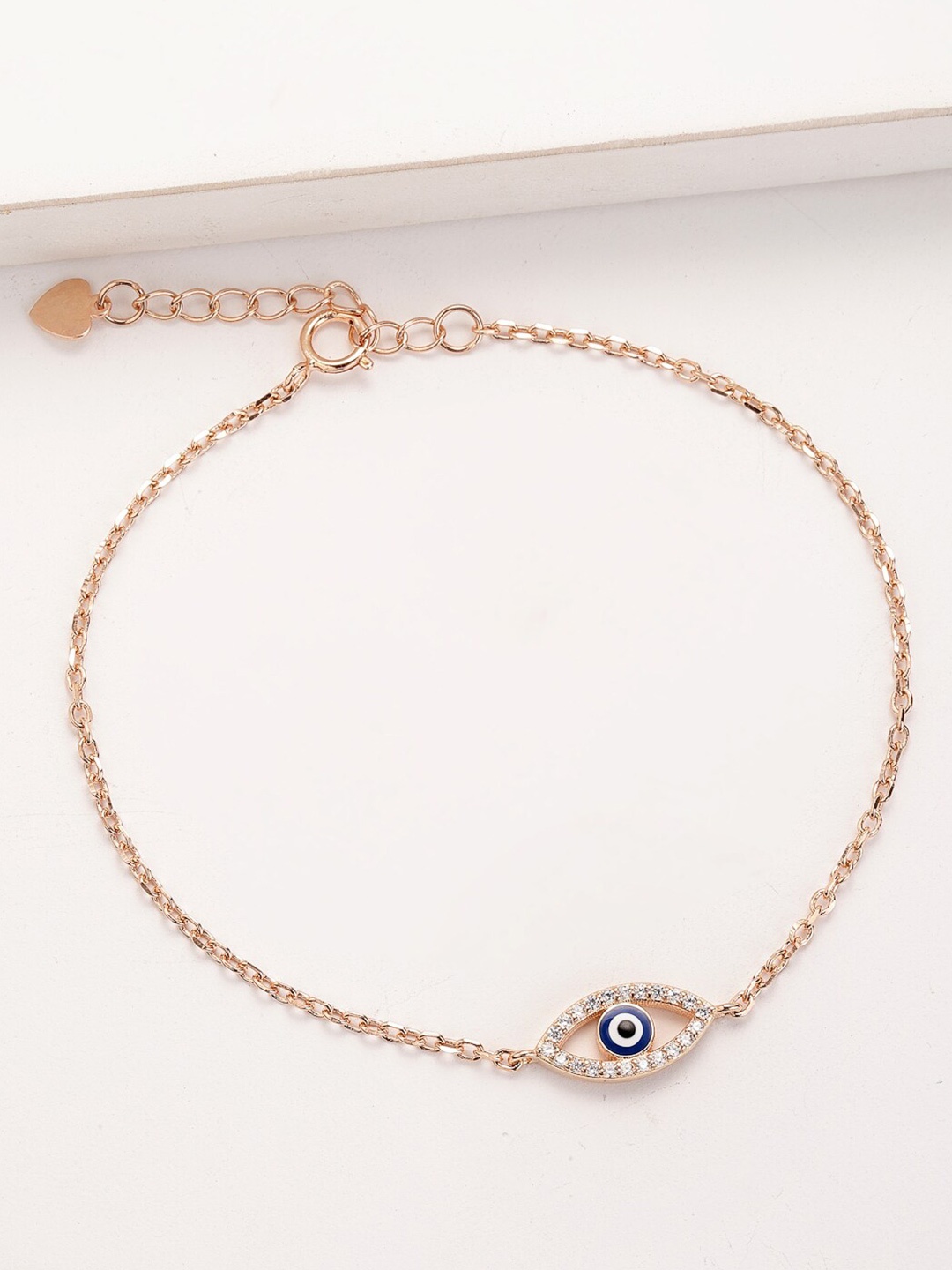 

PRIONI 925 Sterling Silver Rose Gold-Plated CZ-Studded Evil Eye Bracelet