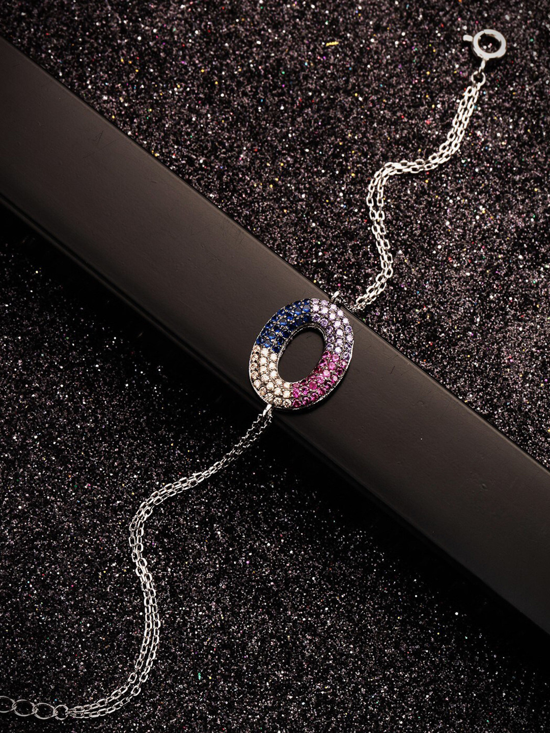 

PRIONI 925 Sterling Silver Rhodium-Plated Multi Color CZ-Studded Bracelet