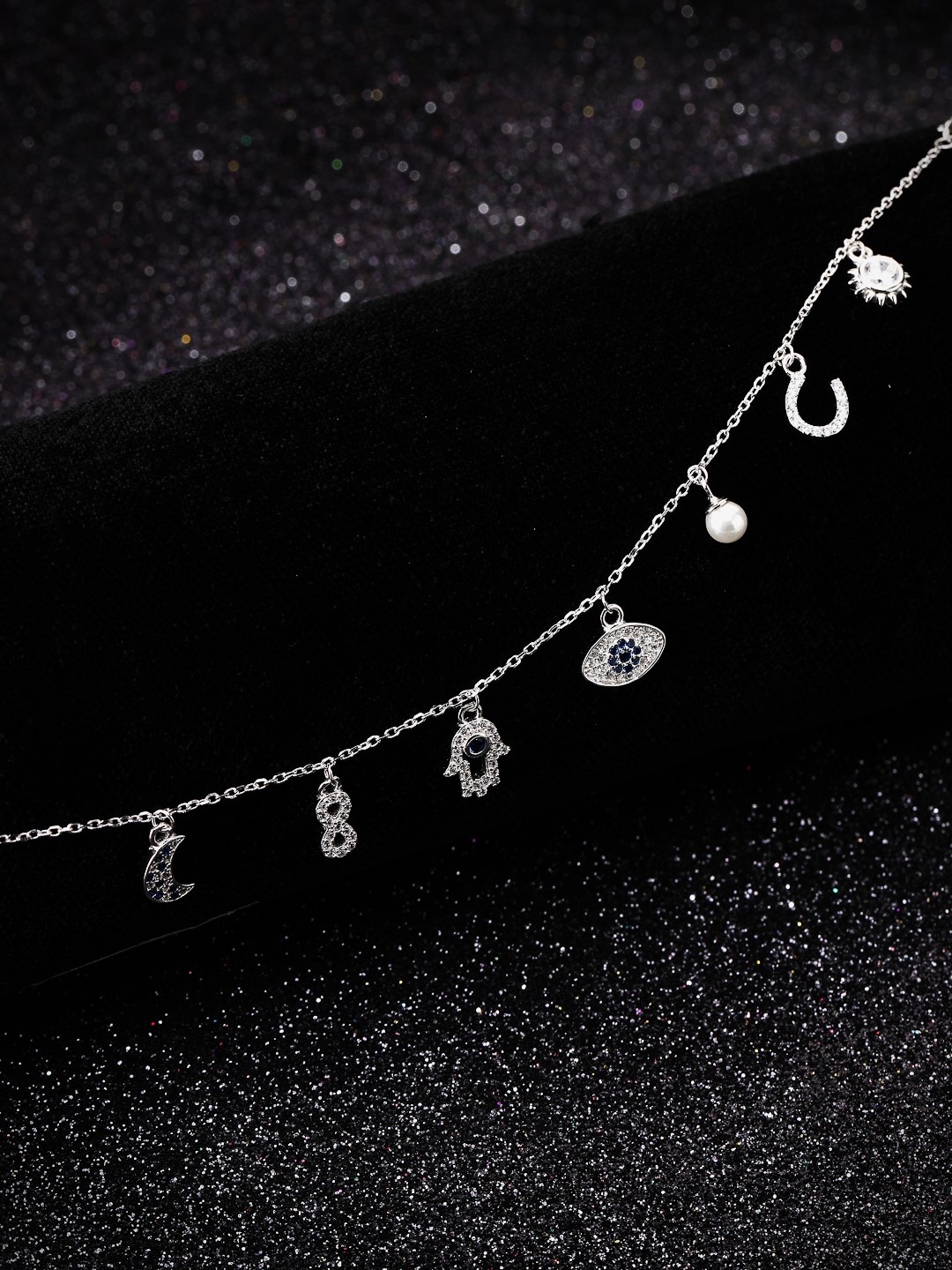

PRIONI 925 Sterling Silver Rhodium-Plated Stones & CZ-Studded Bracelet