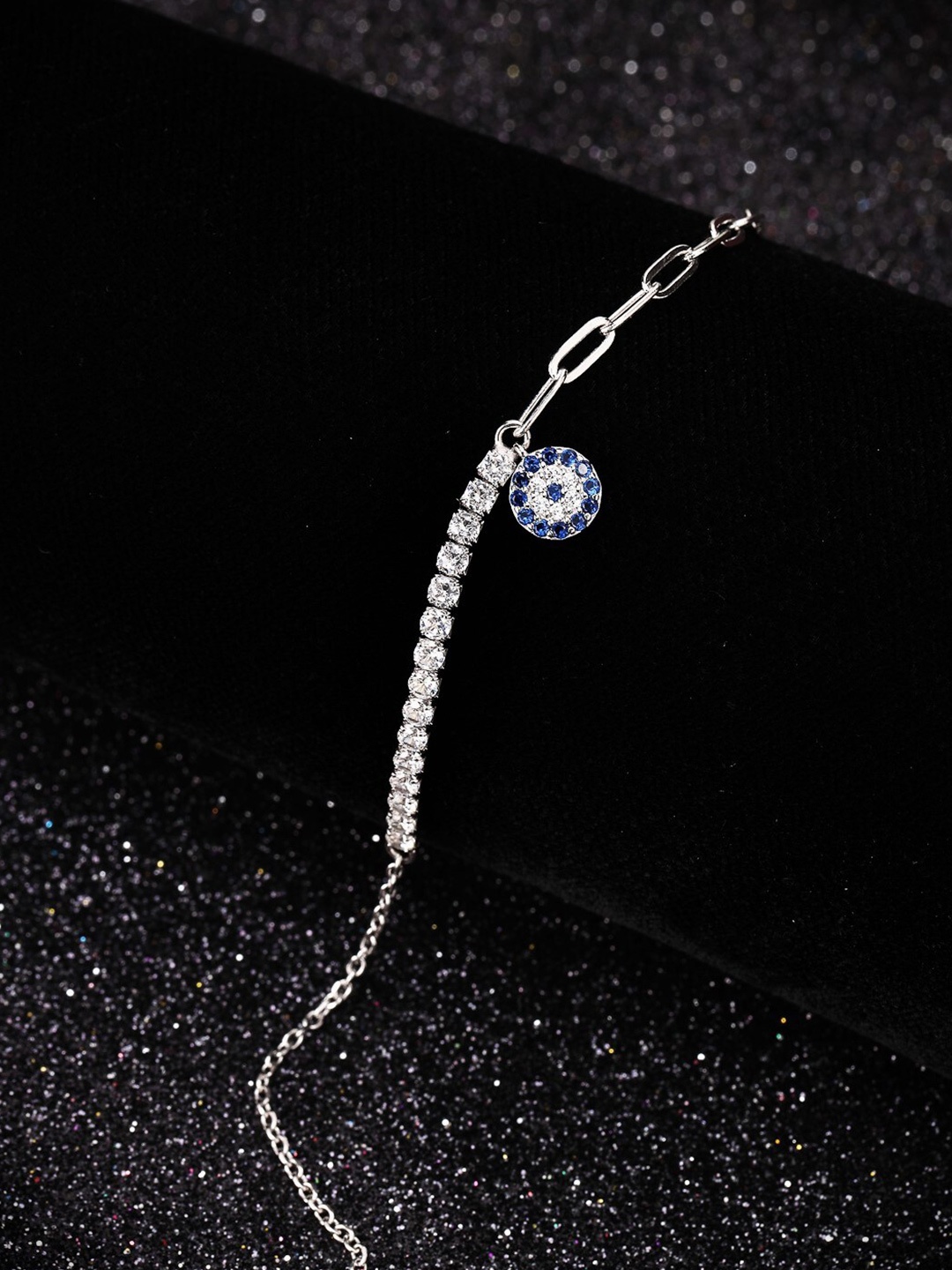 

PRIONI 925 Sterling Silver Rhodium-Plated Stones & CZ-Studded Bracelet