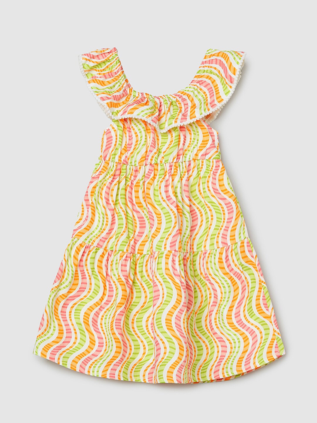 

max Girls Printed Flutter Sleeve A-Line Dress, White