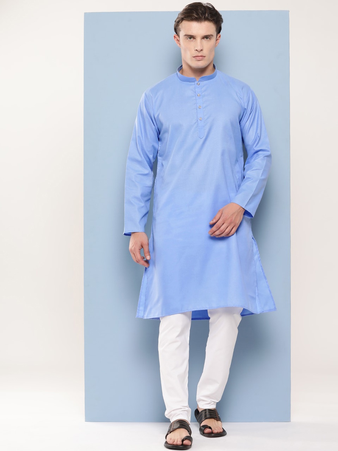 

Aarika Men Regular Pure Cotton Kurta with Pyjamas, Turquoise blue