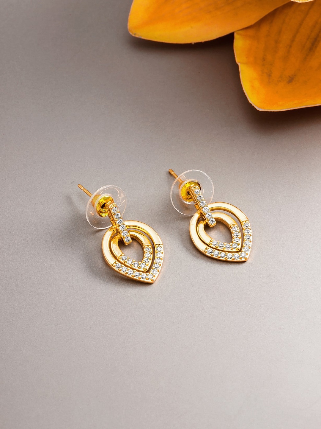 

LUMIERE JEWEL Gold-Plated Stone-Studded Contemporary Drop Earrings