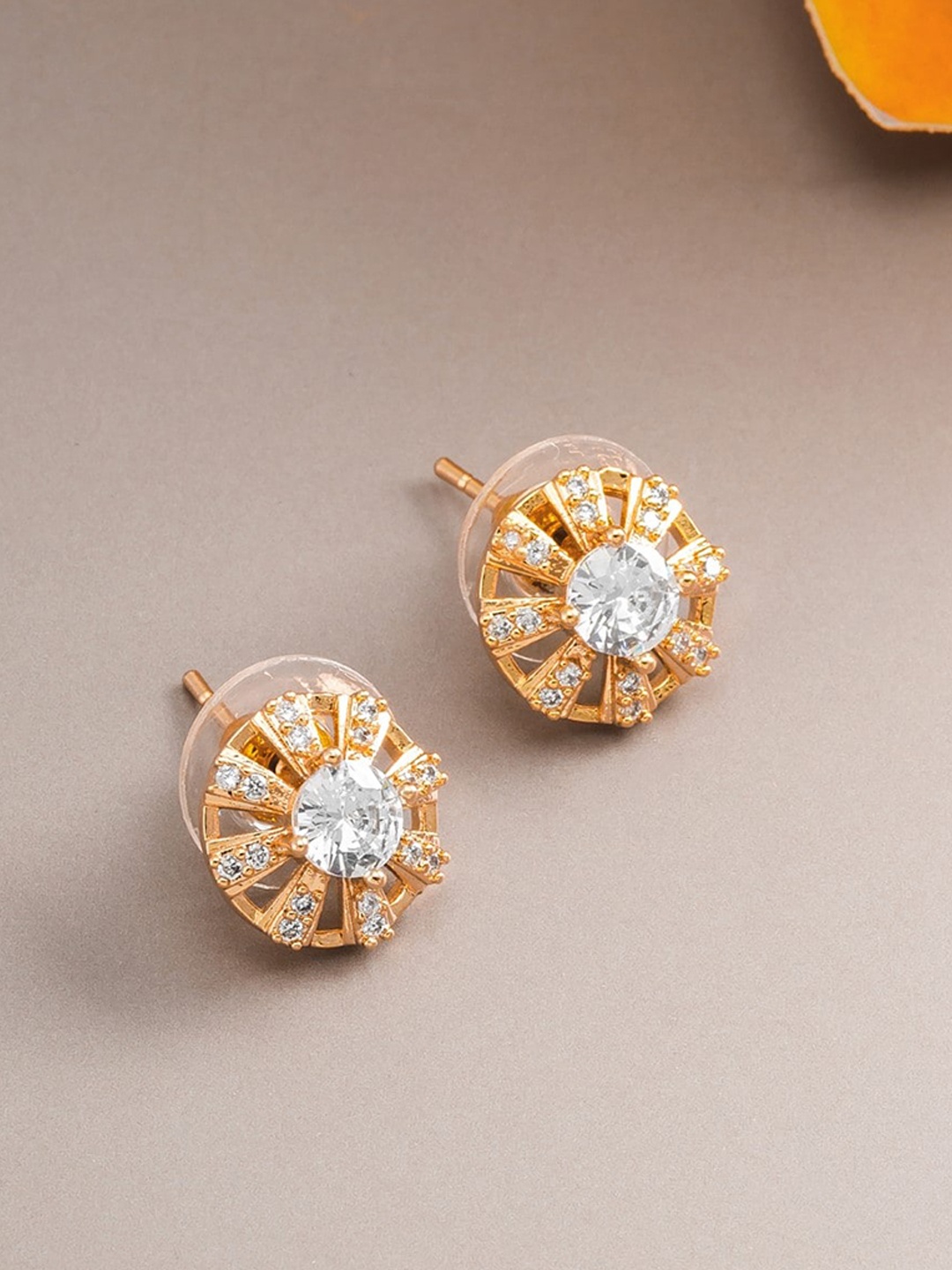 

LUMIERE JEWEL Gold Plated Stone Studded Geometric Studs Earrings