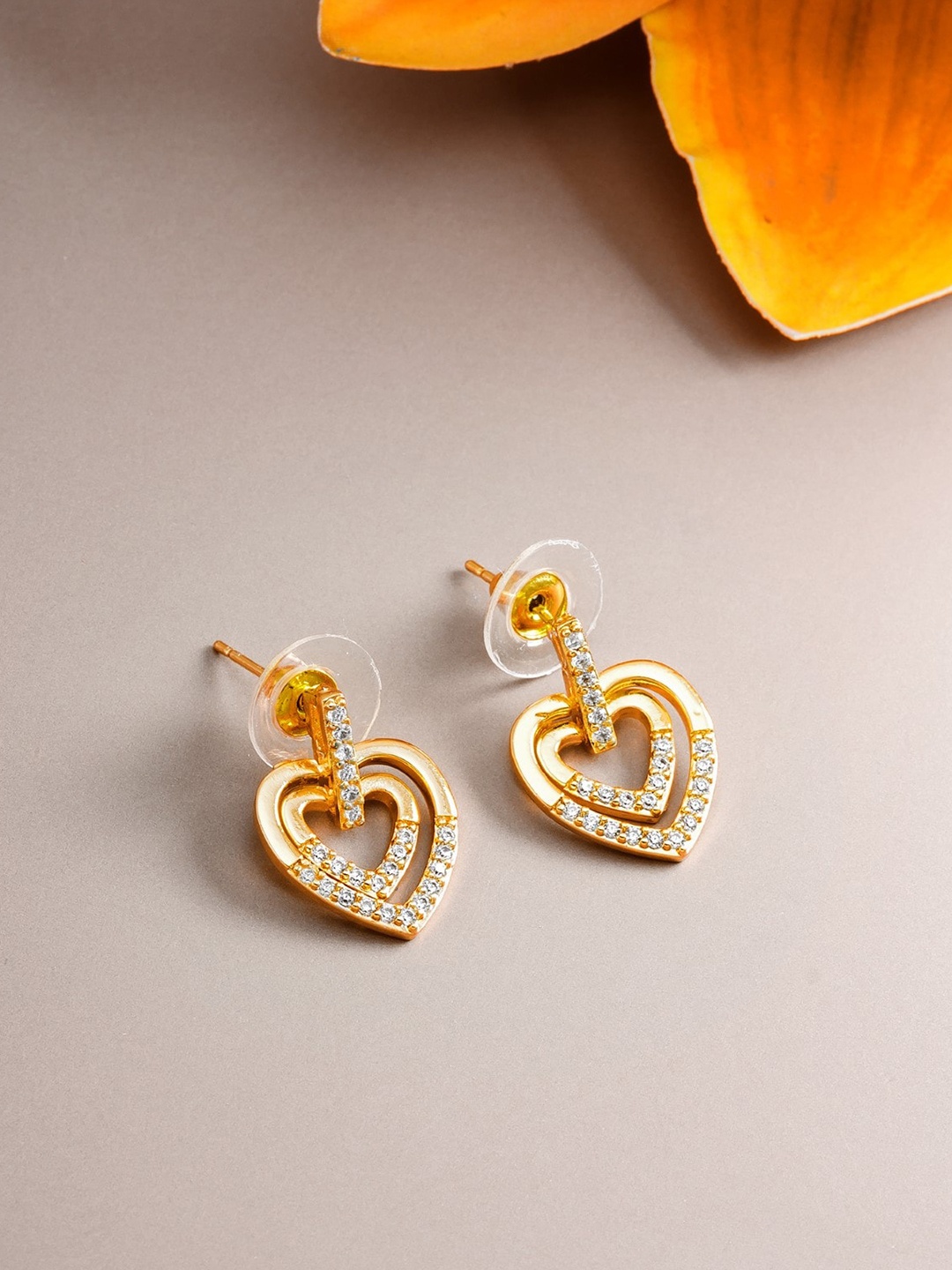 

LUMIERE JEWEL Gold-Plated Heart Shaped Drop Earrings